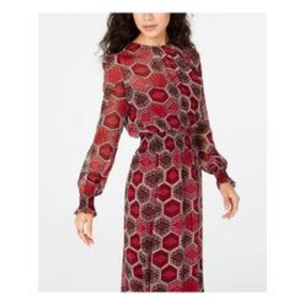 TOMMY HILFIGER Womens Red Sheer Long Sleeve The Knee Blouson Dress XL